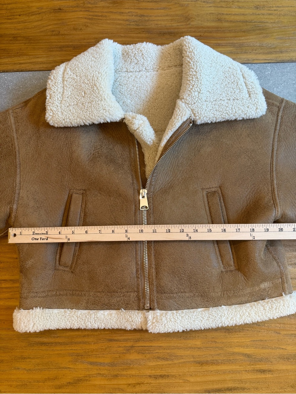 Mango MNG Suede Cropped Aviator Jacket Shearling Collar Large - Picture 12 of 15